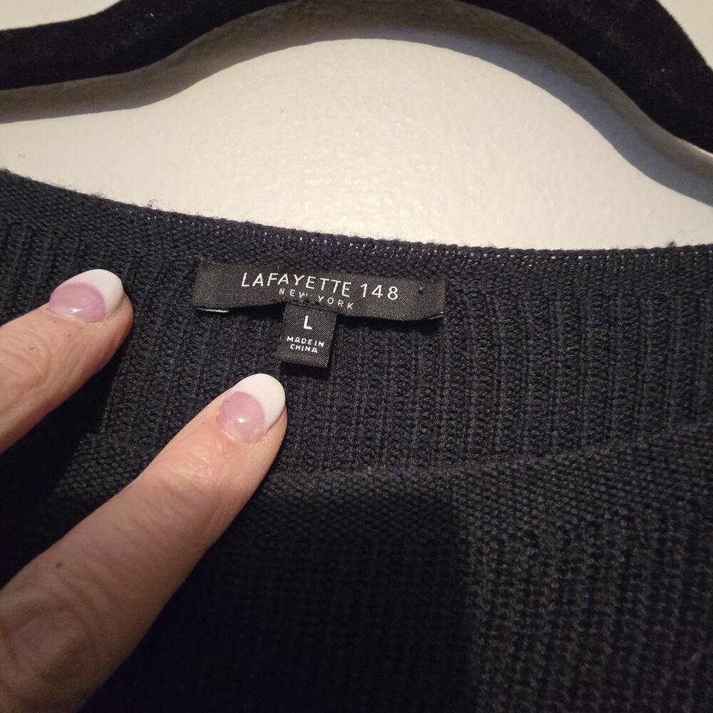 Lafayette 148 Ribbed Knit‎ Dolman Sweater Womens LG Navy Wool Pocket Lagenlook - Picture 4 of 11